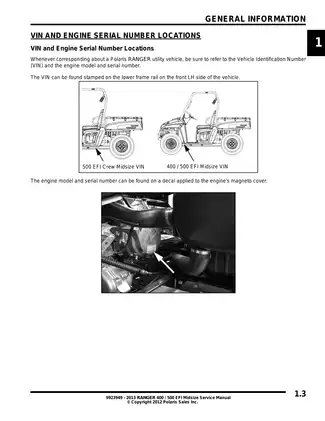 2013 Polaris Ranger 400 4x4 EFI UTV repair manual Preview image 3