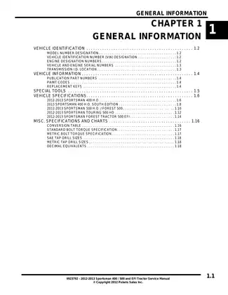 2012-2013 Polaris™ Sportsman 400, 500 Forest manual Preview image 1
