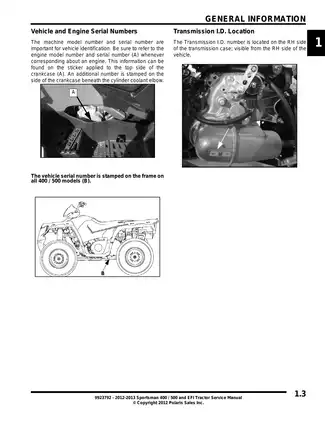 2012-2013 Polaris Sportsman 400/500 EFI Tractor Service Manual Preview image 3