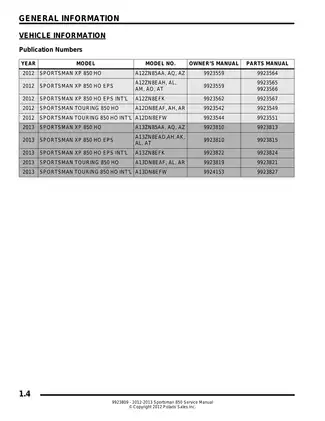 2012-2013 Polaris™ Sportsman XP 850 HO,  XP 850 HO EPS / INTL, Touring 850 HO / INTL, XP 850 HO, XP 850 HO EPS / INTL, Touring 850 HO / INTL manual Preview image 4