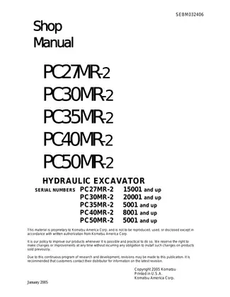Komatsu PC27MR-2 to PC50MR-2 Excavator Shop Manual