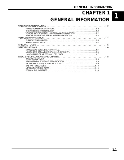 2013 Polaris Scrambler XP 850 HO Service Manual (P/N A13GH85AJ)