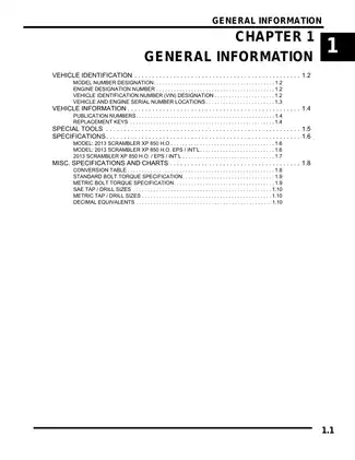 2013 Polaris Scrambler XP 850 HO EPS ATV manual Preview image 1