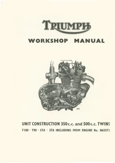 Preview: 1957–1974 Triumph Tiger 100, Tiger 90, Speed Twin & 3TA Daytona, T100, T100S, T100T, T100C, T100R, T90, 5TA, 3TA Workshop Manual (P/N 305)