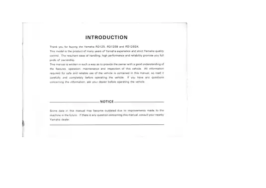 Yamaha RD125 Owner's Manual - Essential Guide for Operating and Maintaining Your Motorcycle Preview image 2