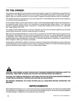 New Holland 575E, 655E, 675E backhoe loader operators owners manual Preview image 3