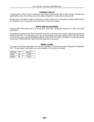 New Holland LS160, LS170 Skid Steer Loader manual Preview image 4