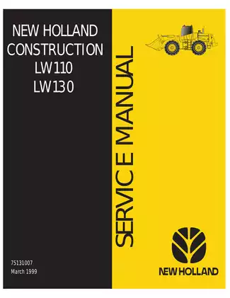 New Holland Construction service manual for LW110, LW130 Wheel Loader Preview image 1
