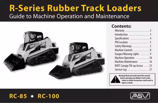ASV RC-85 and RC-100 Rubber Track Loader Operation and Maintenance Manual