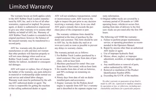 ASV RC-85 and RC-100 Rubber Track Loader Operation and Maintenance Manual Preview image 2