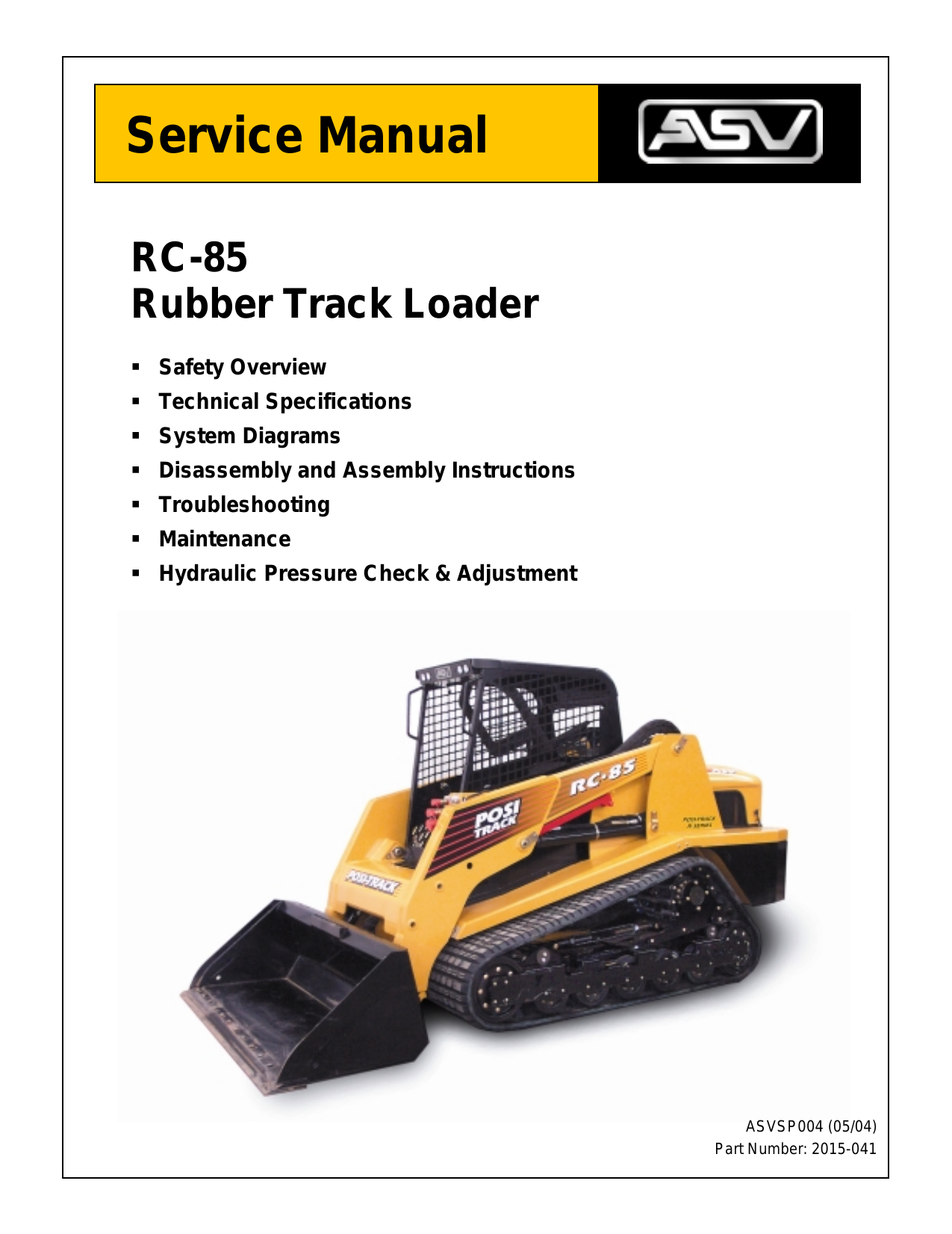 ASV RC85 compact track loader parts operators manual Preview image 2
