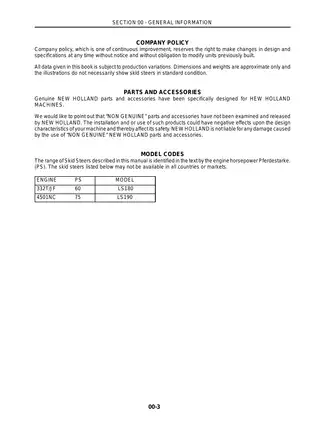 New Holland LS180, LS190 skid steer loader manual Preview image 3