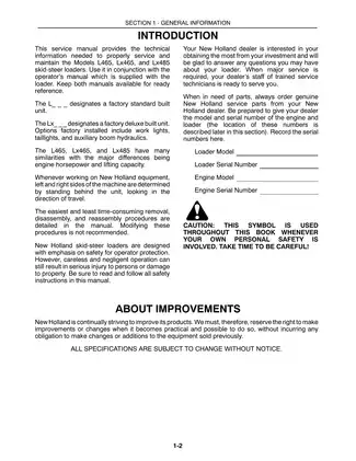 New Holland Skid Steer Loader Service Manual (Models L465, Lx465, Lx485) Preview image 2