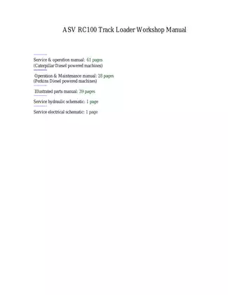 ASV RC100 Track Loader Comprehensive Workshop Manual