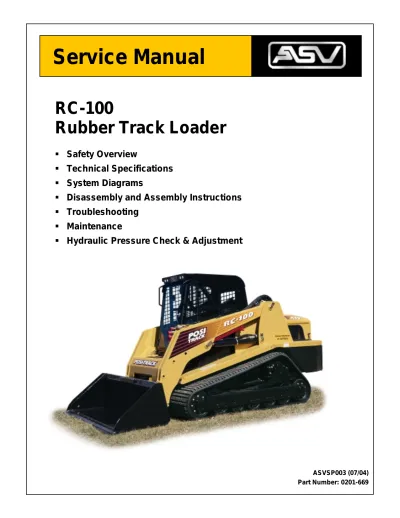 Preview: ASV RC-100 Rubber Track Loader Service Manual (P/N 0201-669)