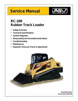 ASV RC100 Track Loader Comprehensive Workshop Manual Preview image 2