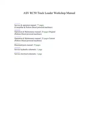 ASV RC50 Track Loader Workshop Manual - Comprehensive Guide