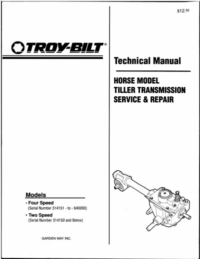 Preview: Troy-Bilt Horse Model Tiller Transmission Factory Service Manual (P/N MNL-8 (6/84))