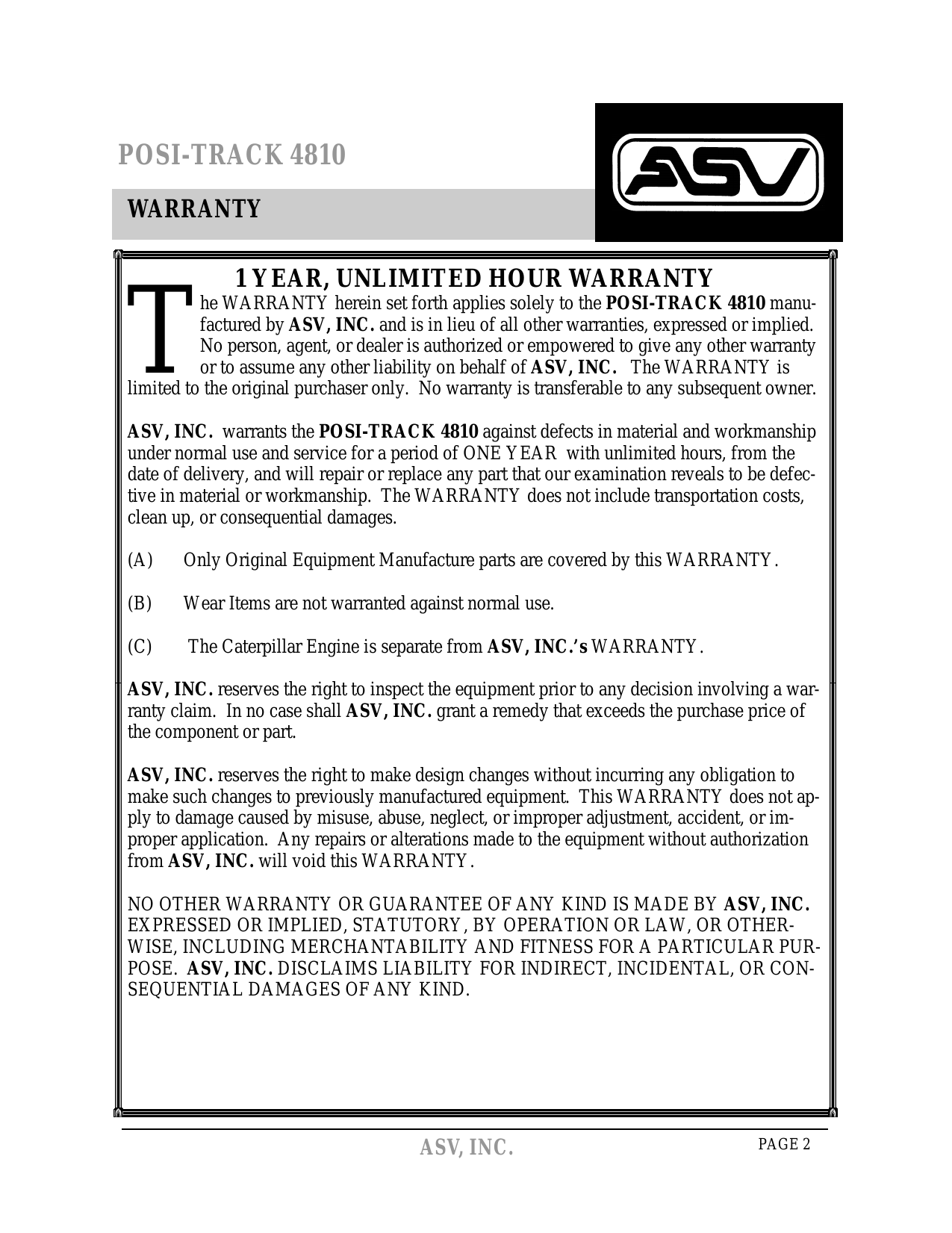 ASV 4810 Posi-Track Loader operators and service Preview image 4