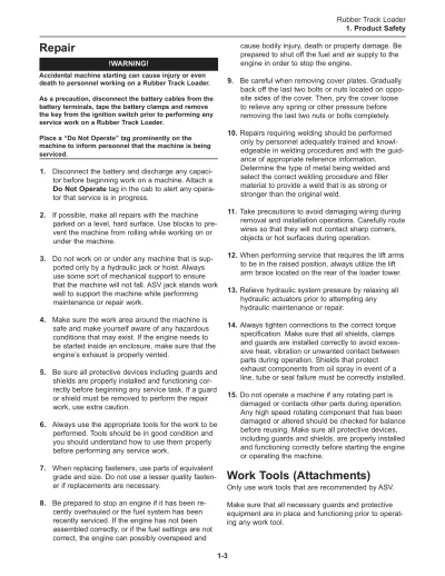 ASV SR-70/SR-80 Rubber Track Loader 2006–2007 Service Manual (P/N 2045-830)