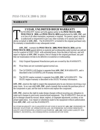 ASV 2800, 2810 Posi-Track Loader Operator and service Preview image 4
