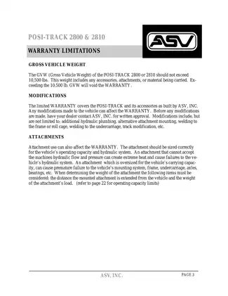 ASV 2800, 2810 Posi-Track Loader Operator and service Preview image 5