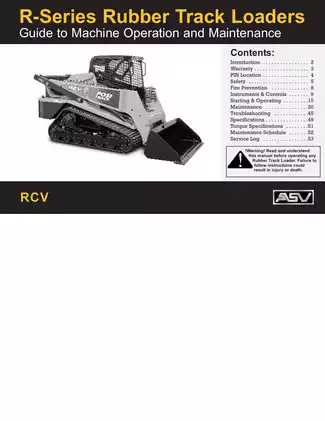 ASV Rubber Track Loader RCV Operation and Maintenance Manual