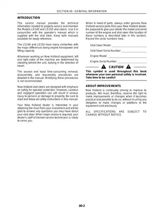 New Holland LS140 and LS150 Skid Steer Service Manual - Comprehensive Guide Preview image 3