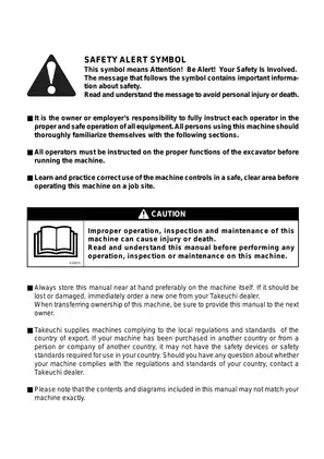 Takeuchi TB014 operator´s excavator operators manual Preview image 3