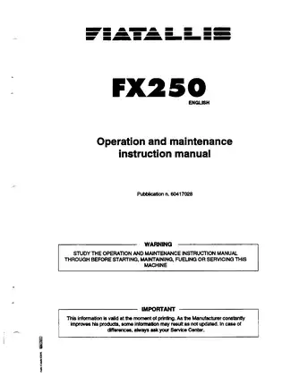 FIATALLIS FX250 Hydraulic Excavator Operation and Maintenance Manual Preview image 3