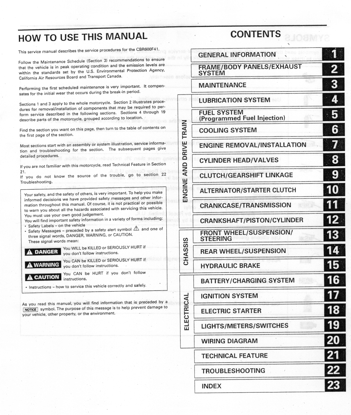 Honda CBR600F4i shop manual Preview image 1