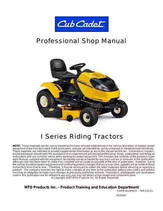 Cub Cadet Professional Series Shop Manual for Riding Tractors (2007) Preview image 2