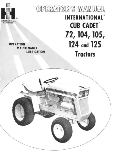 Preview: 1967–1969 International Cub Cadet 72/104/105/124/125 Operator's Manual (P/N 1 082 659 R2)