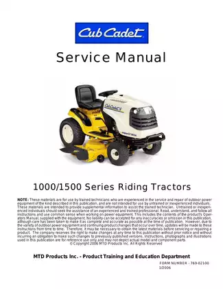Cub Cadet tractor manual: 1027 1170 1180 1212 1515 1517 1525 1527 1529 GT1222 GT1554 SLT1550 LT1018 LT1022 LT1024 LT1040 LT1042 LT1045 SLT1554 LT1046 LT1050  Preview image 2