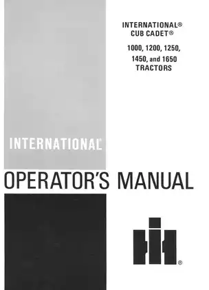 International Cub Cadet 1000, 1200, 1250, 1450, 1650 garden tractor owners operators manual Preview image 2