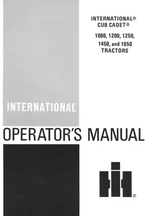 International Cub Cadet Tractors 1000, 1200, 1250, 1450, 1650 Operator's Manual - Comprehensive Guide Preview image 2