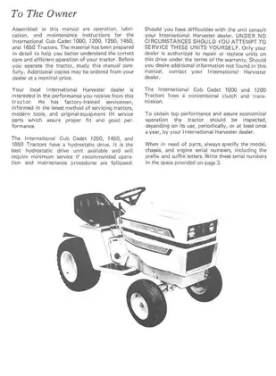 International Cub Cadet Tractors 1000, 1200, 1250, 1450, 1650 Operator's Manual - Comprehensive Guide Preview image 3