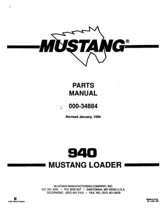 Mustang 940 Skid Steer Loader (Yanmar 4TN82E engine) master parts catalog Preview image 1