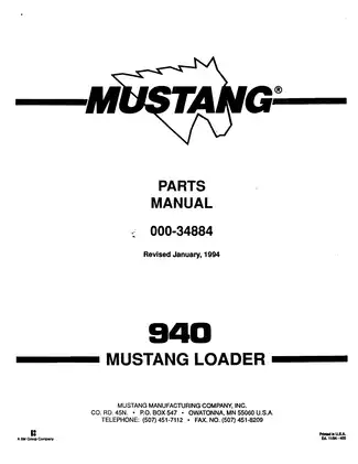 Mustang Loader Parts Manual - 940 Series (Revised January 1994)