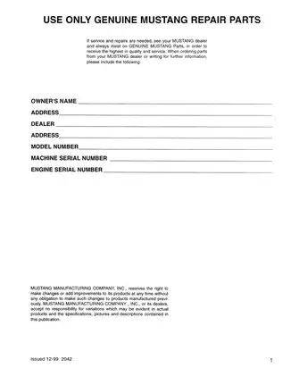 Mustang 2042 Repair Manual - Comprehensive Service Guide Preview image 3