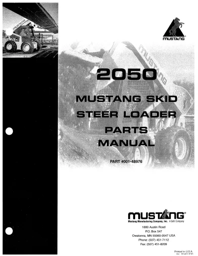 Preview: Mustang Heavy Machinery 2050 Skid Steer Loader Parts Manual (P/N 001-48976)