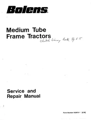 Bolens Medium Tube Frame Tractors Service and Repair Manual