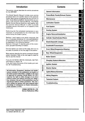 Honda CBR1000F Hurricane manual Preview image 1