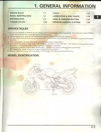 Honda CBR600 Hurricane service manual Preview image 2
