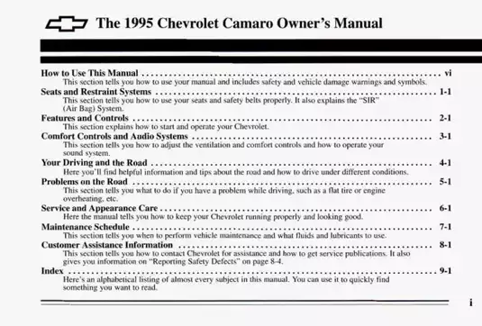 1995 Chevrolet Camaro Owner's Manual - Comprehensive Guide for Proud Owners Preview image 3