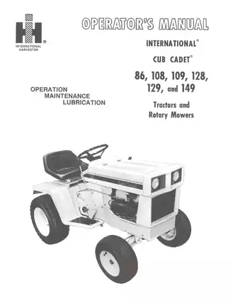 International IH Cub Cadet 86, 108, 109, 128, 129, 149 tractor operator´s manual Preview image 2