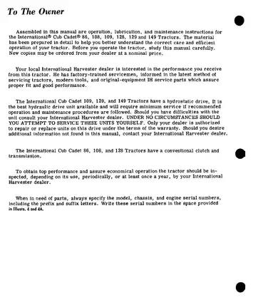 International Cub Cadet Tractors Operator's Manual (Models 86, 108, 109, 128, 129, 149) Preview image 3