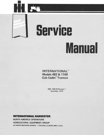 Preview: International Cub Cadet Models 482 & 1100 Tractors 1979 Service & Repair Manual (P/N GSS-1485)