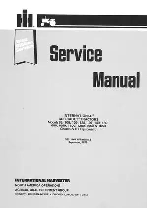 1971-1980 International Harvester 86, 108, 109, 128, 129, 149, 169, 800, 1000, 1200, 1250, 1450, 1650 garden tractor manual Preview image 2