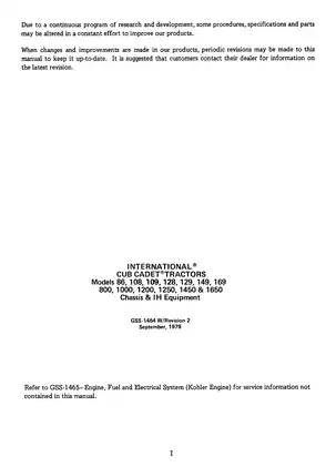 1971-1980 International Harvester 86, 108, 109, 128, 129, 149, 169, 800, 1000, 1200, 1250, 1450, 1650 garden tractor service manual Preview image 3